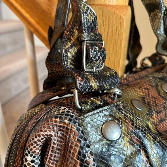 Botkier Green and Brown Satchel with Exotic Snakeskin Pattern - Picture 8 of 16